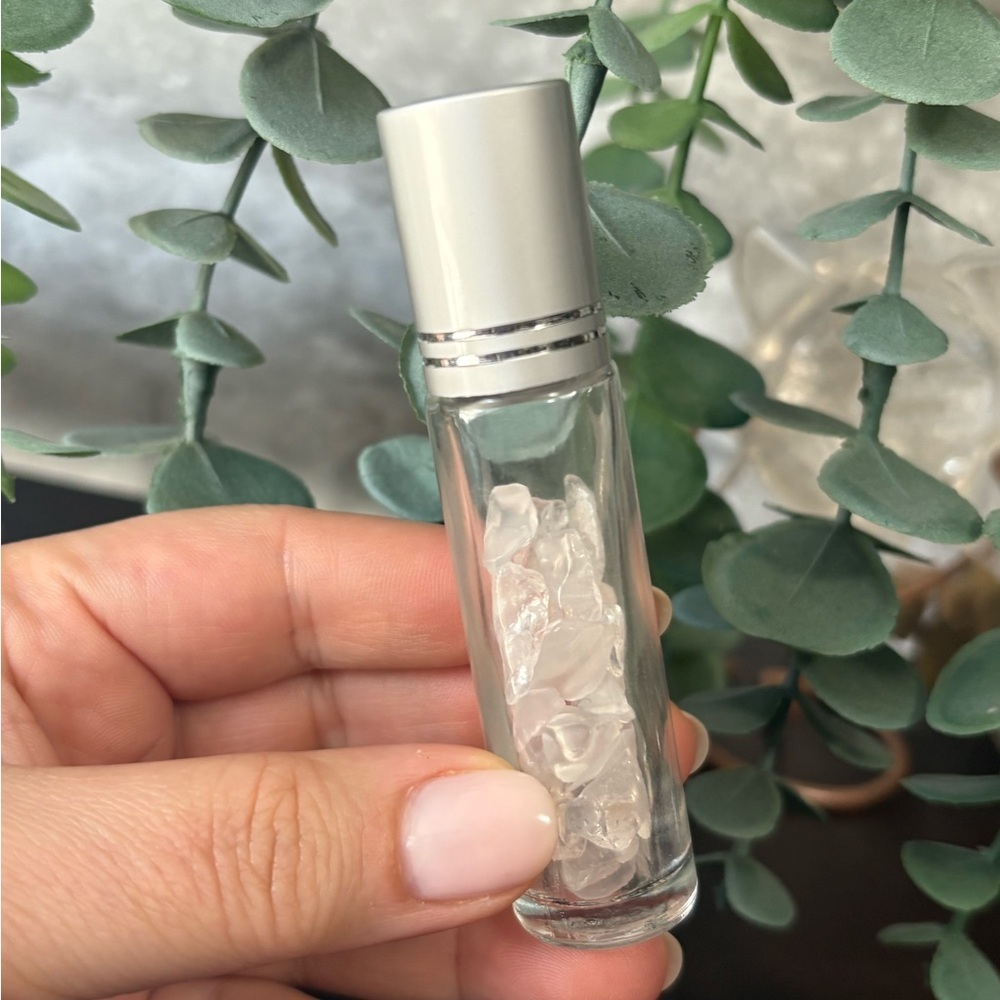 Crystal and Clear Glass Roller Bottle with Silver Cap